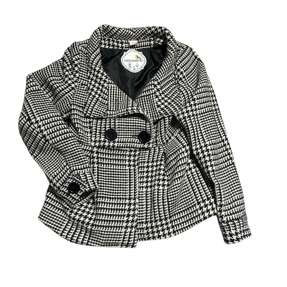 Nick & Mo‎ Wool Blend Houndstooth A Line Coat | White Black | Womens L London